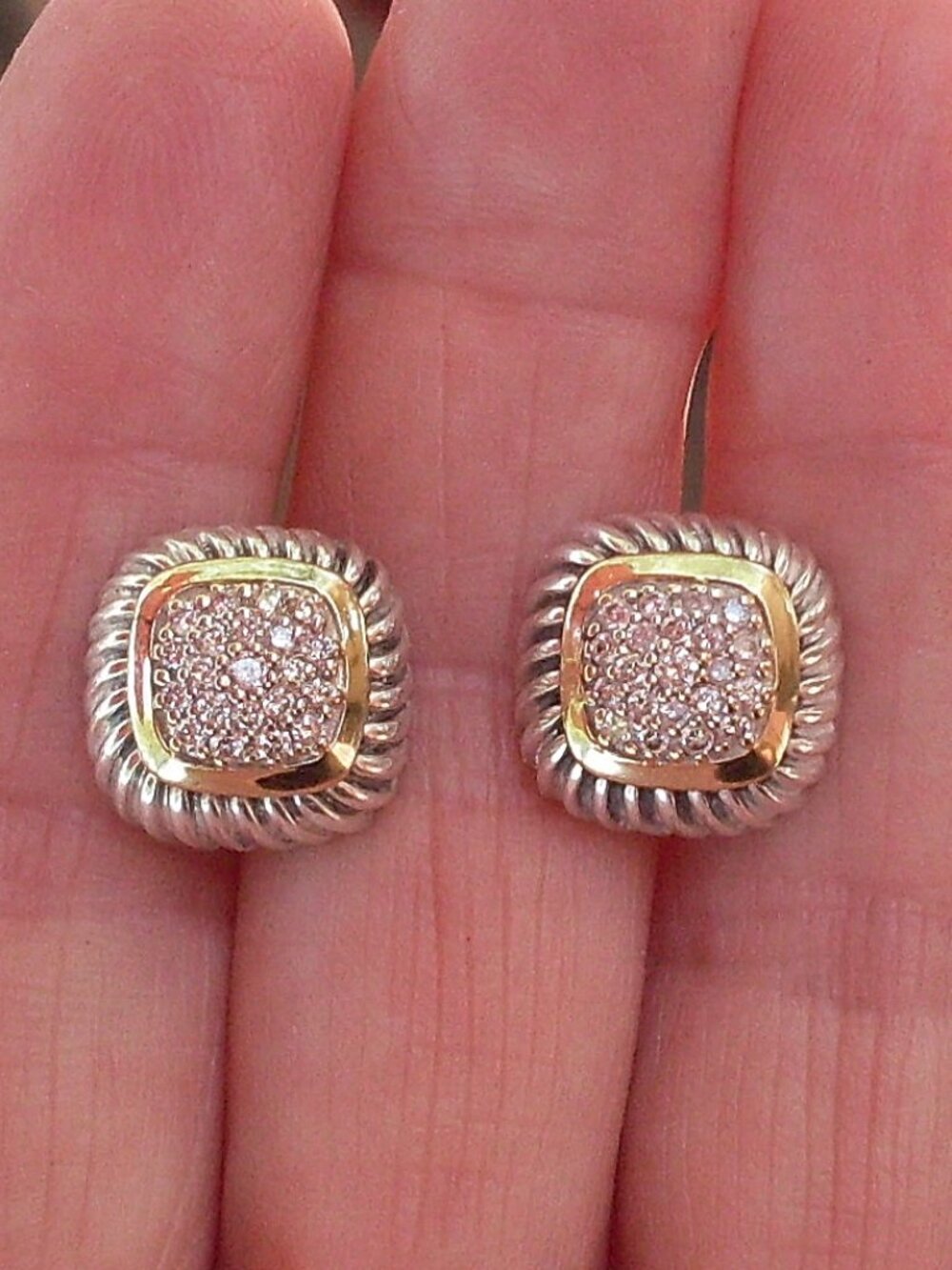 Retired David Yurman Albion Diamond Earrings - 18K/925 - DY Backs